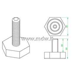 Steel adjustment foot, M10 thread with hexagonal rubber base, PG M10 - Thread H. 22mm, total H. 33 mm